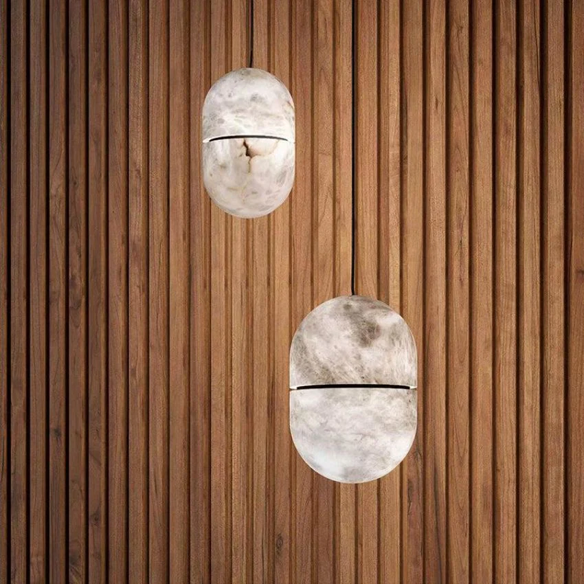 Alabaster Oval Pendant 5.9" D 7.1" D - Image 10