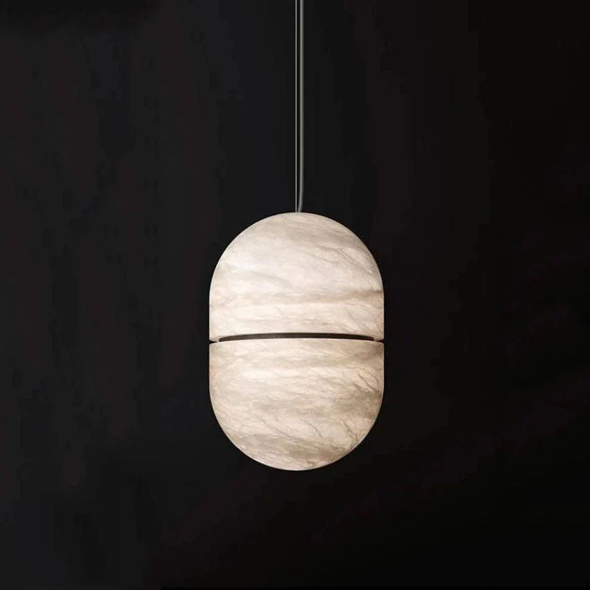 Alabaster Oval Pendant 5.9" D 7.1" D - Image 5