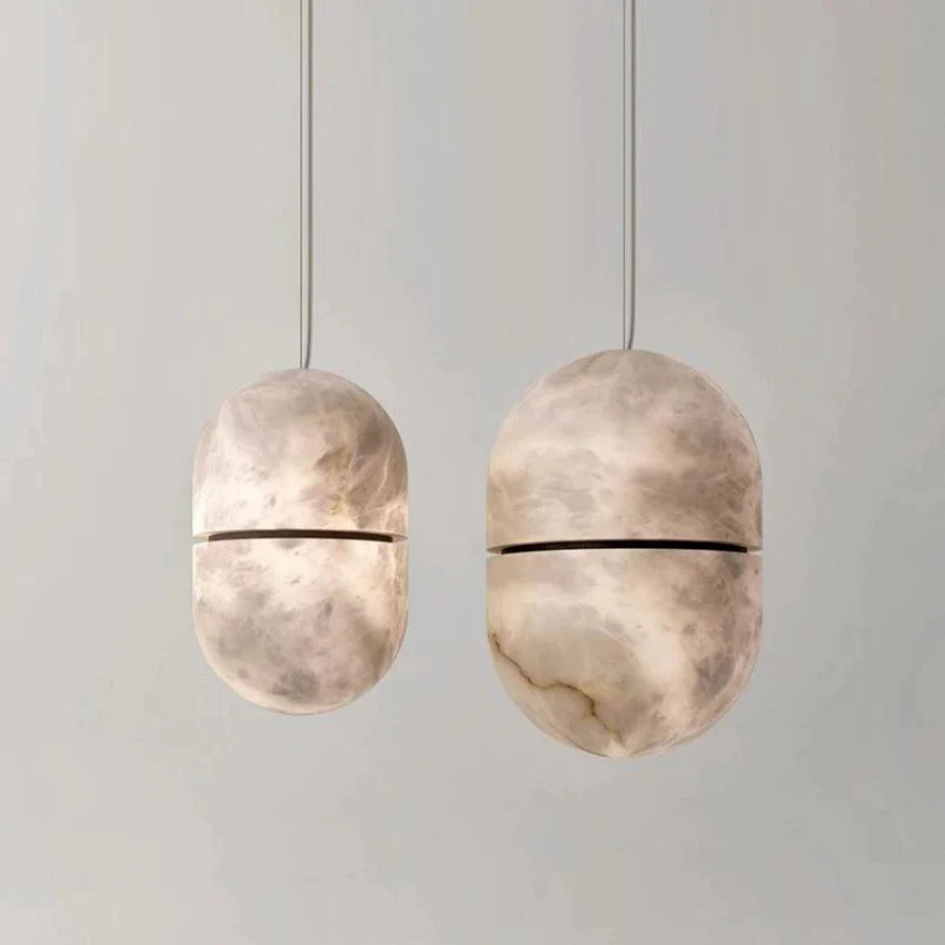Alabaster Oval Pendant 5.9" D 7.1" D - Image 7
