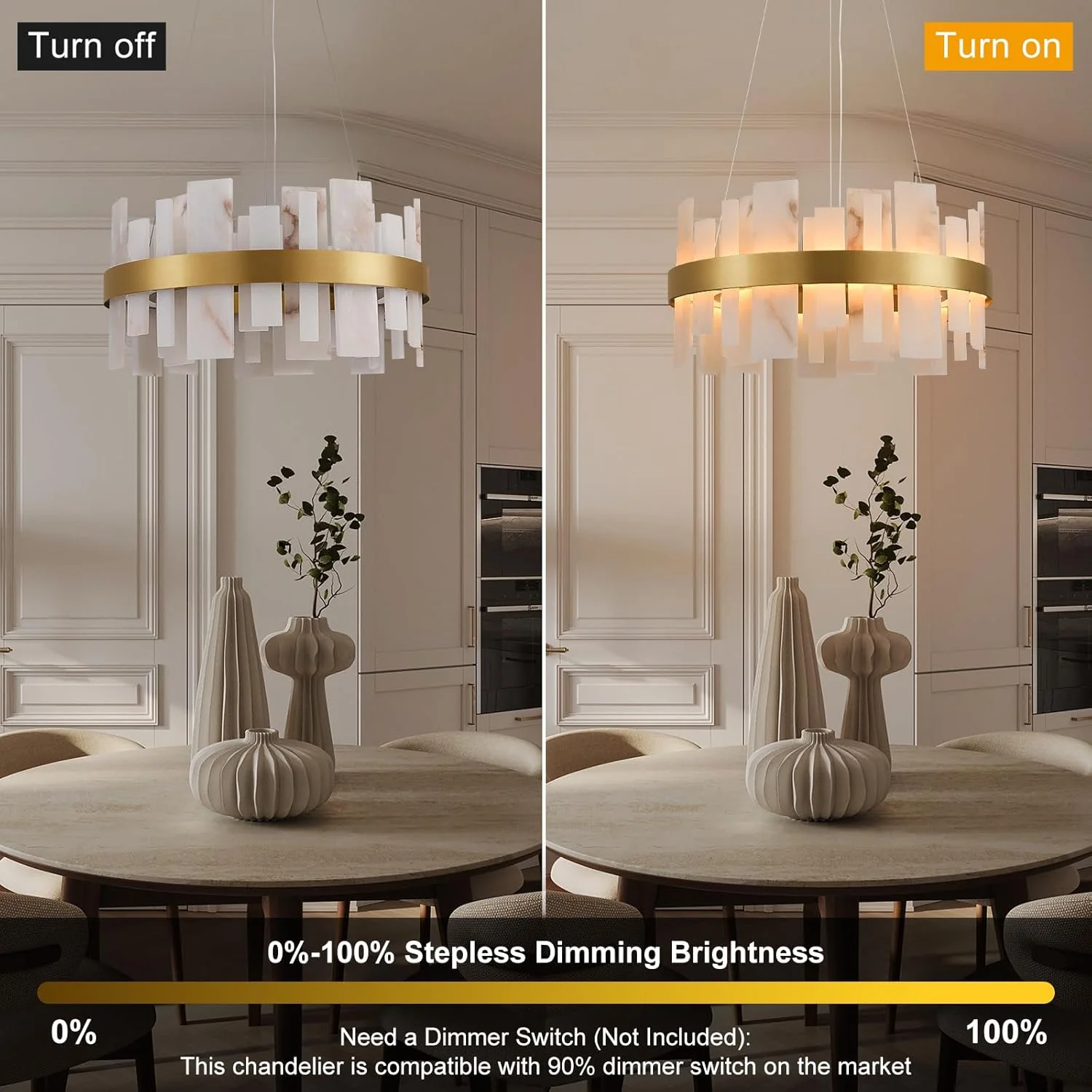 Alabaster Round Chandelier, D24 Inch Natural Spanish Marble Stone Texture Chandeliers - Image 5