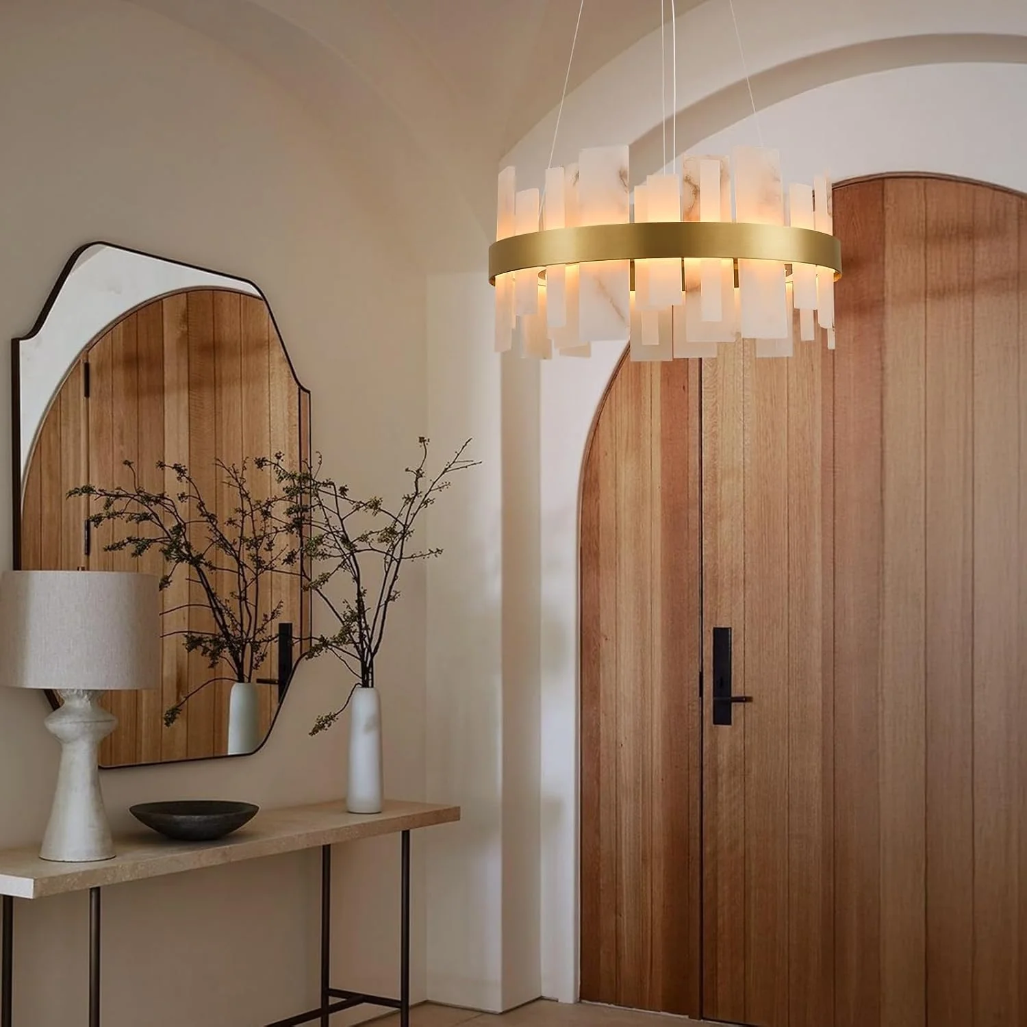 Alabaster Round Chandelier, D24 Inch Natural Spanish Marble Stone Texture Chandeliers - Image 7