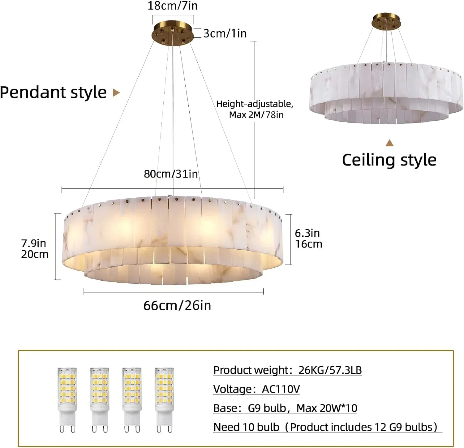 Celine Alabaster Round Chandelier 31" Fast Shipping - Image 9