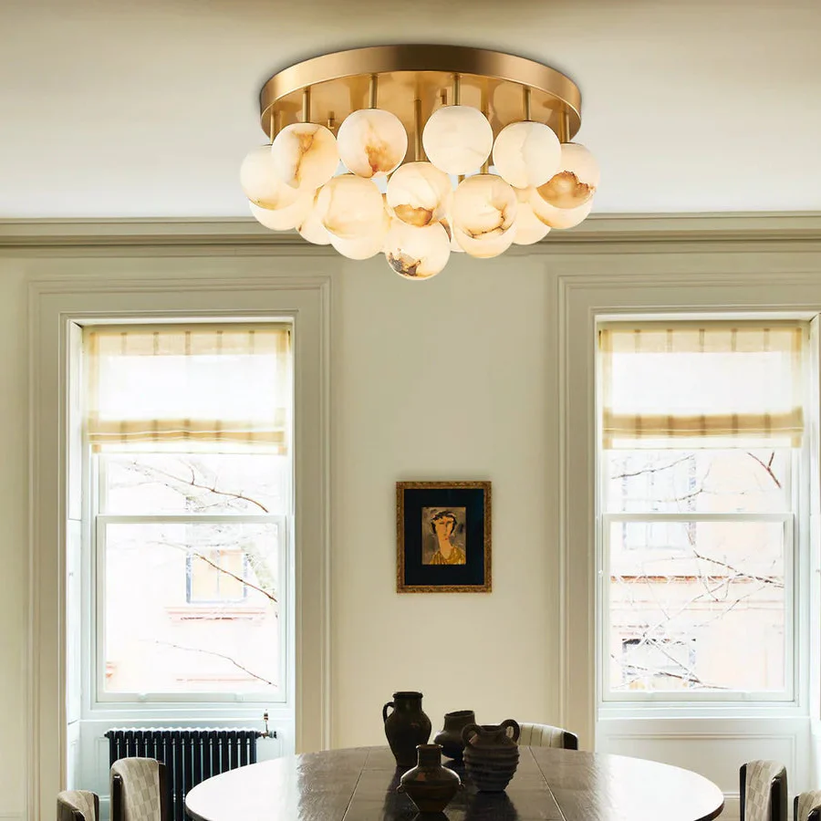 Alabaster Semi Flush Mount with Etched Opal Marble Shades - Image 17