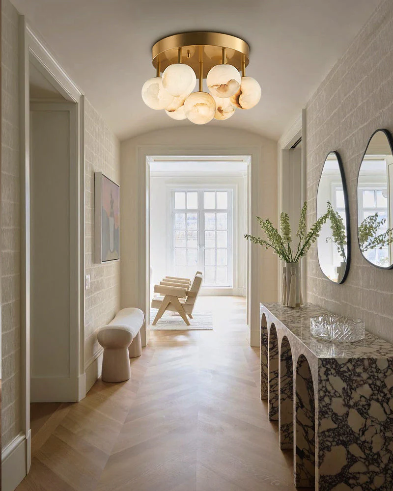 Alabaster Semi Flush Mount with Etched Opal Marble Shades - Image 2