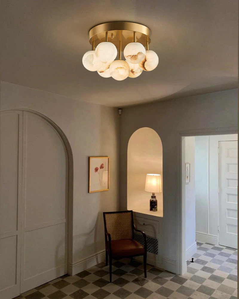 Alabaster Semi Flush Mount with Etched Opal Marble Shades - Image 6
