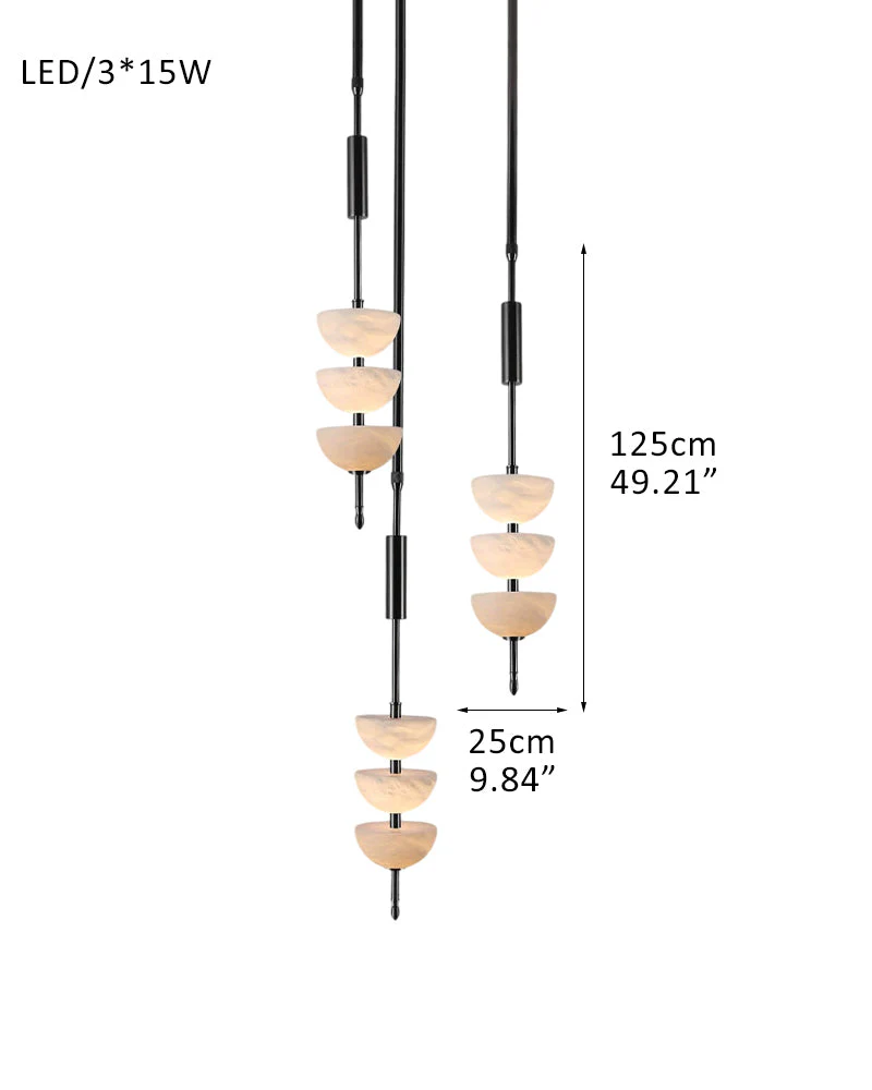 Alabaster Triple Half Spheres Vertical Suspension Lights Lacquered Burnished Brass/Bronze - Image 17