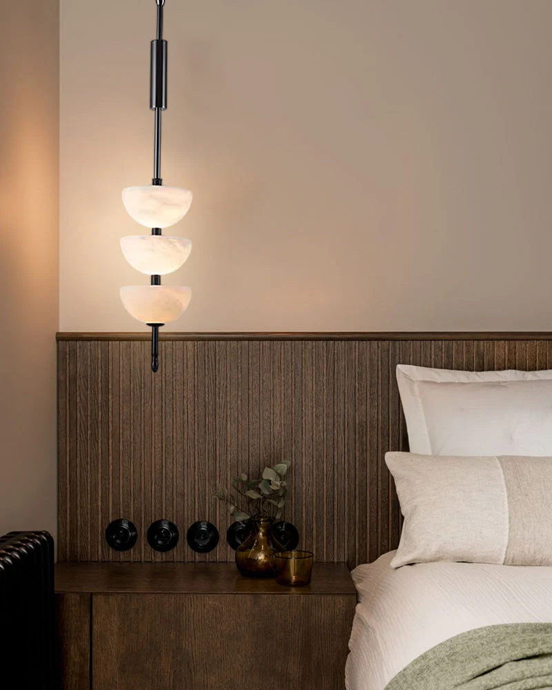 Alabaster Triple Half Spheres Vertical Suspension Lights Lacquered Burnished Brass/Bronze - Image 4