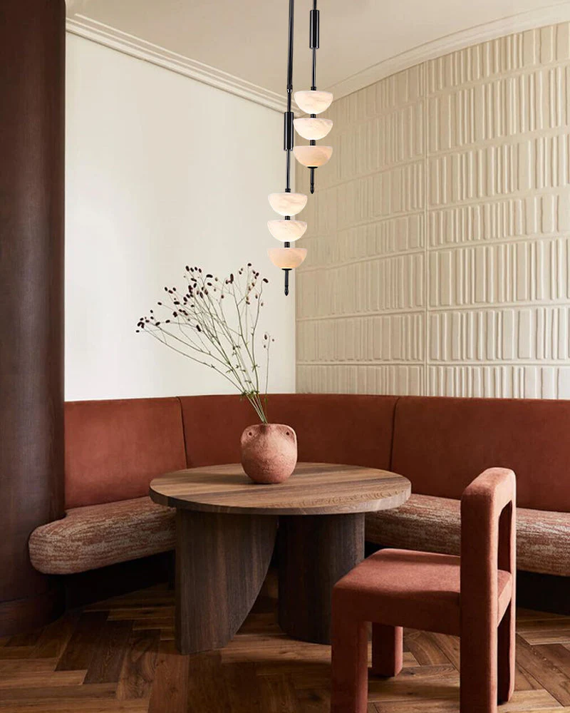 Alabaster Triple Half Spheres Vertical Suspension Lights Lacquered Burnished Brass/Bronze - Image 6