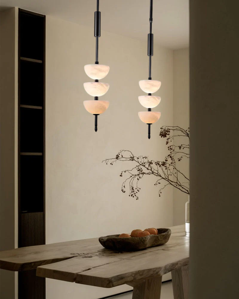 Alabaster Triple Half Spheres Vertical Suspension Lights Lacquered Burnished Brass/Bronze - Image 9