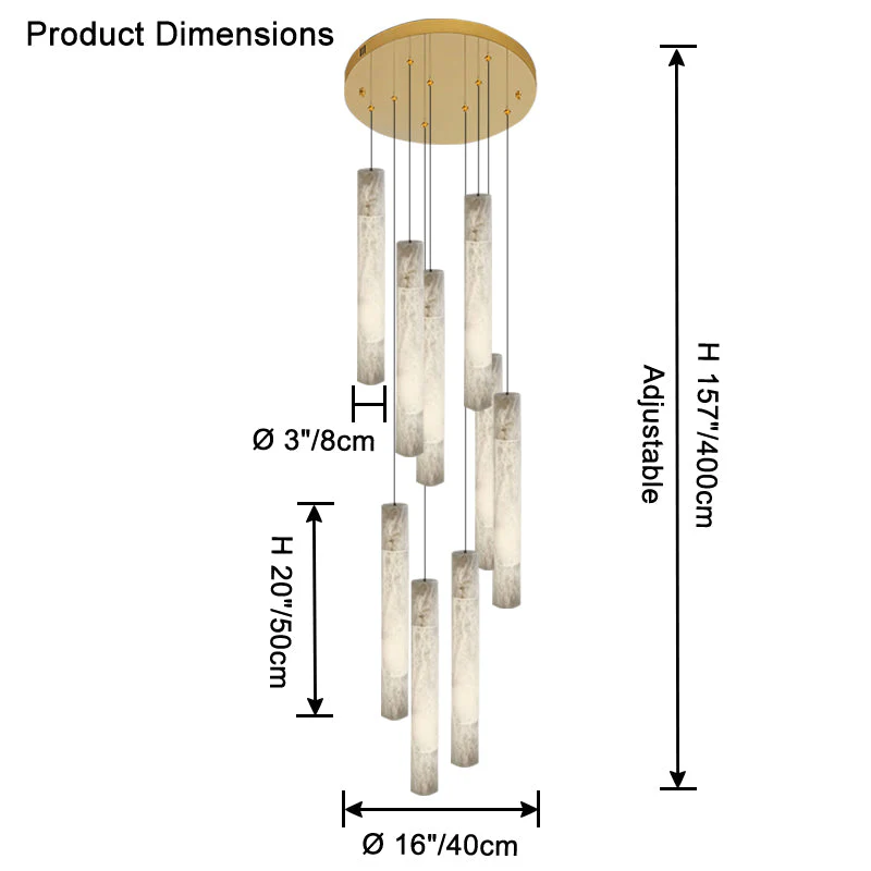 Alabaster Tube Staircase Chandelier - Image 10