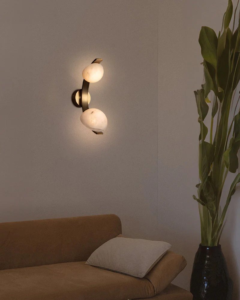 Antique Brass/Black Hardware Double Alabaster LED Wall Lamp - Image 3
