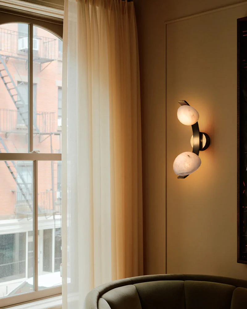 Antique Brass/Black Hardware Double Alabaster LED Wall Lamp - Image 7