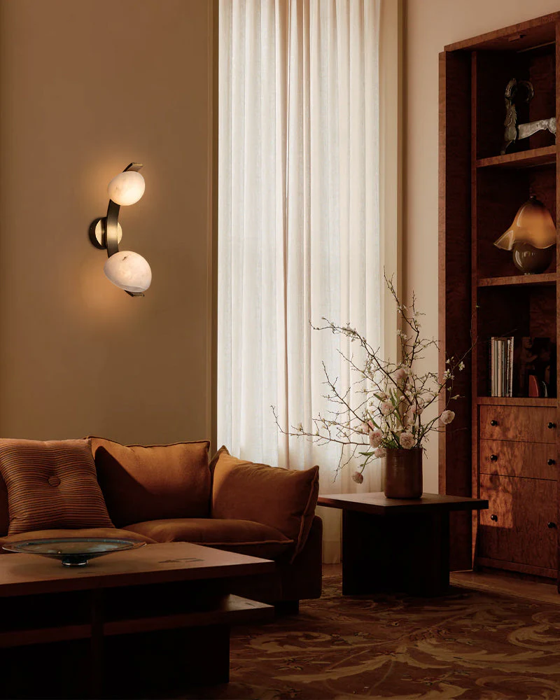 Antique Brass/Black Hardware Double Alabaster LED Wall Lamp - Image 8