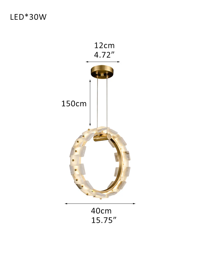 Antique Brass Ring Frame Round Halo Alabaster Modern Lighting Chandelier Wide 31" - Image 18