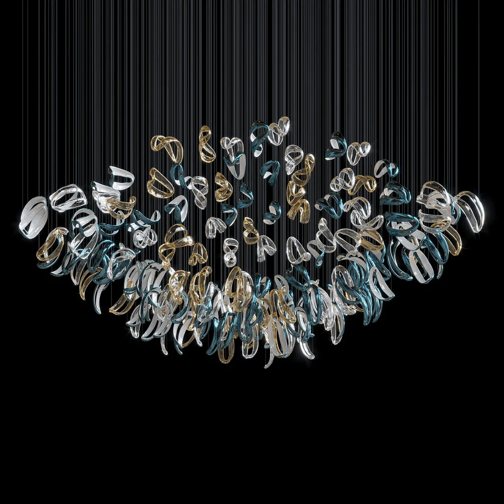 Aqua Ripple Glass Art Customize Chandelier - Image 3