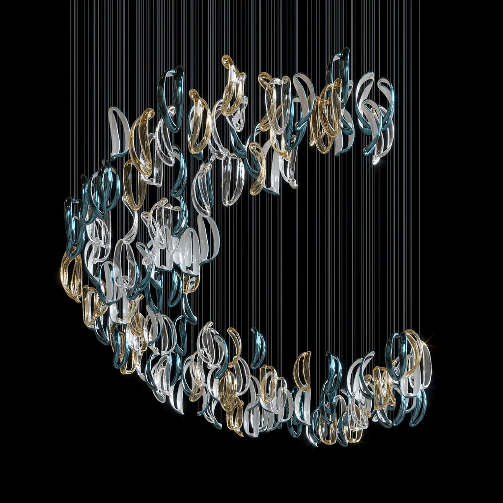 Aqua Ripple Glass Art Customize Chandelier - Image 6