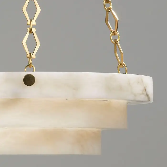 Art Deco Alabaster Chandelier - Brass Finish - Image 2