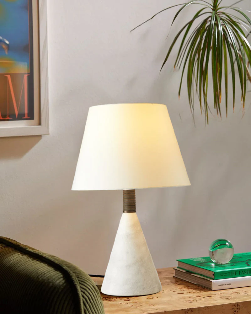 Art Design Arteriors Everly Alabaster Table Lamp Wide 15" with White Linen Fabric Lampshade - Image 5