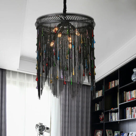 Black Chain Tassel Chandelier - Image 2