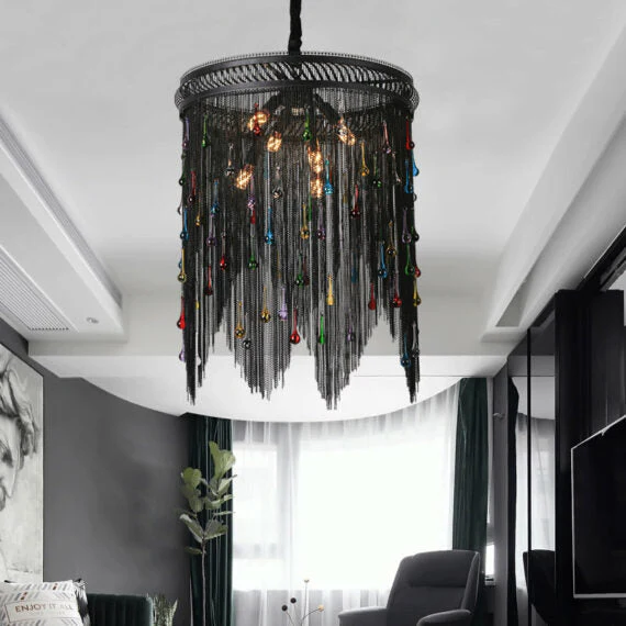 Black Chain Tassel Chandelier - Image 3