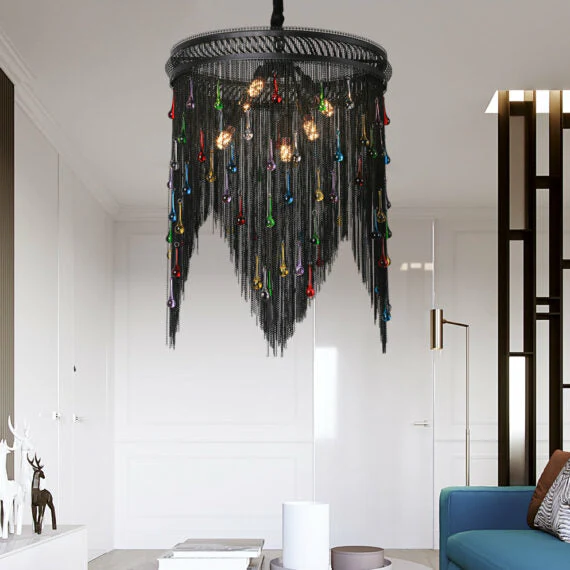Black Chain Tassel Chandelier - Image 4
