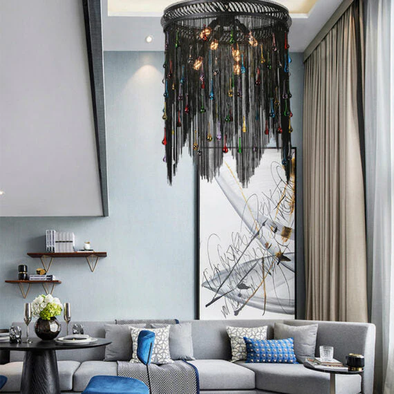 Black Chain Tassel Chandelier - Image 6
