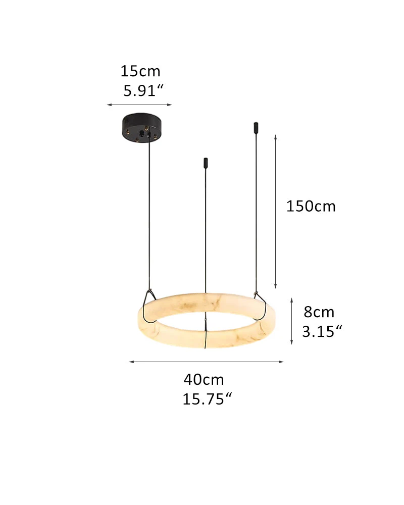 Black Metal Modern Round Ring Alabaster Pendant Light, Width 3.15" - Image 17