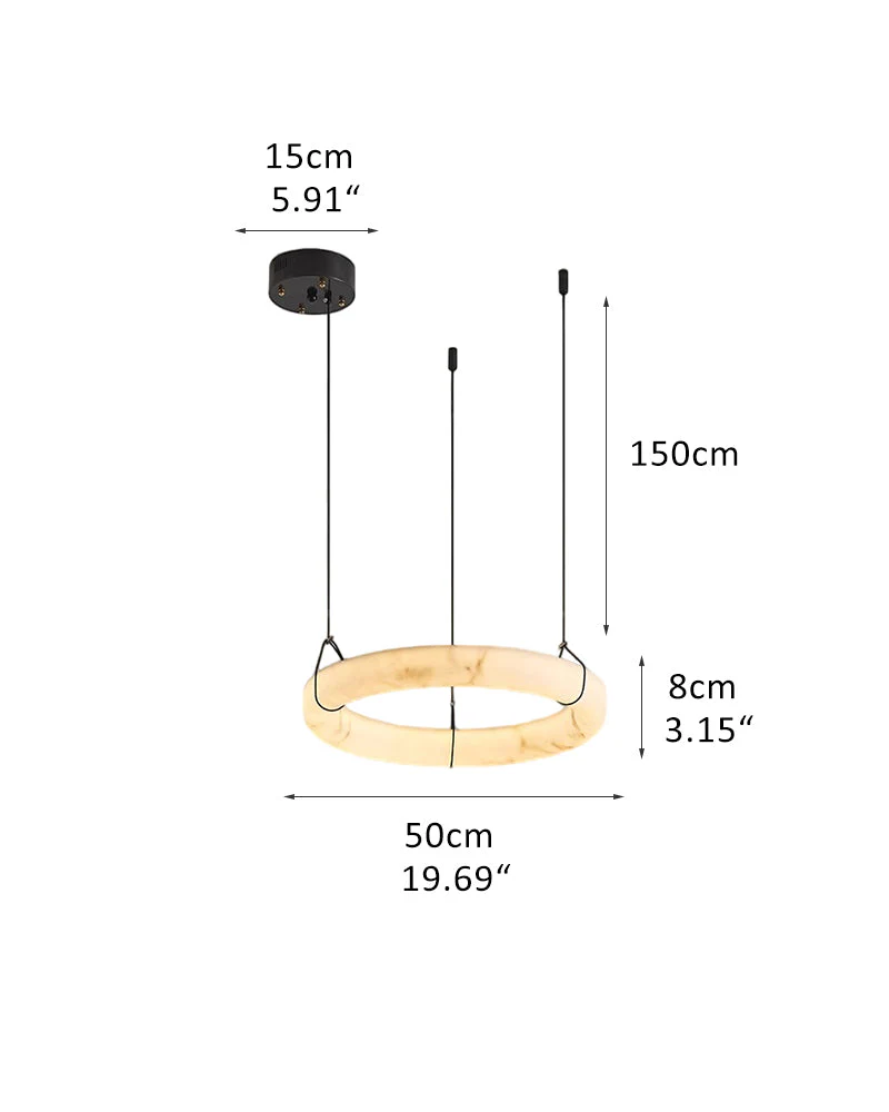 Black Metal Modern Round Ring Alabaster Pendant Light, Width 3.15" - Image 18