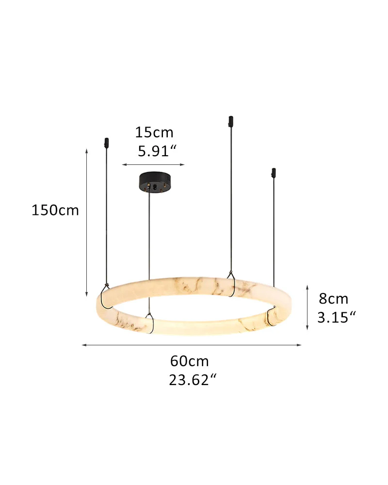 Black Metal Modern Round Ring Alabaster Pendant Light, Width 3.15" - Image 19