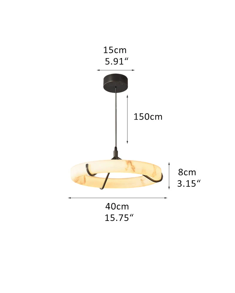 Black Metal Modern Round Ring Alabaster Pendant Light, Width 3.15" - Image 22