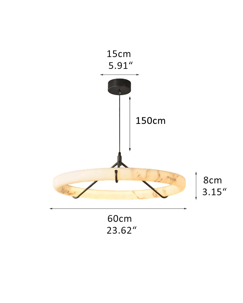 Black Metal Modern Round Ring Alabaster Pendant Light, Width 3.15" - Image 24
