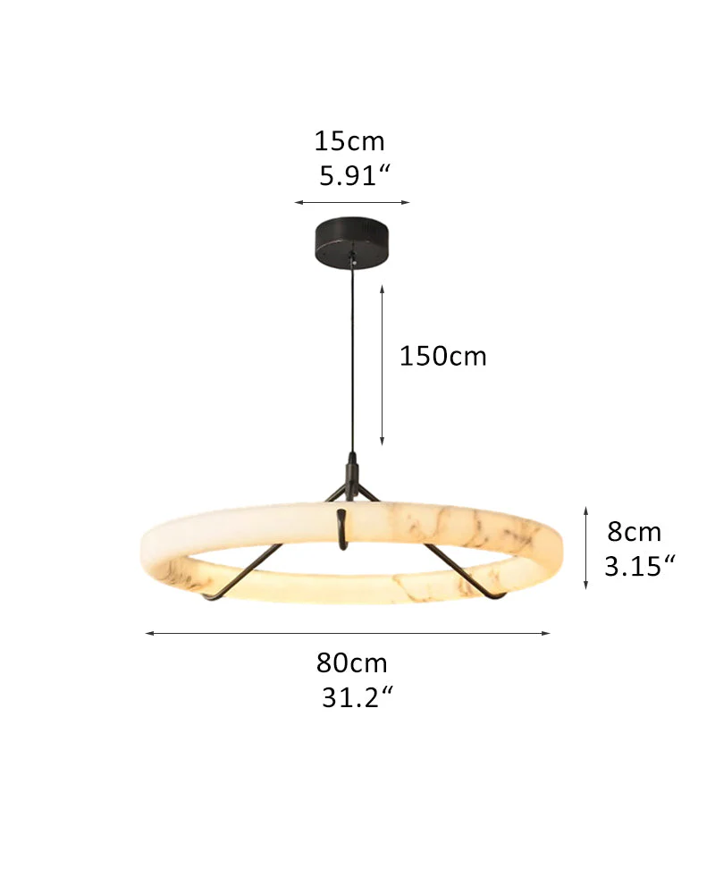 Black Metal Modern Round Ring Alabaster Pendant Light, Width 3.15" - Image 25