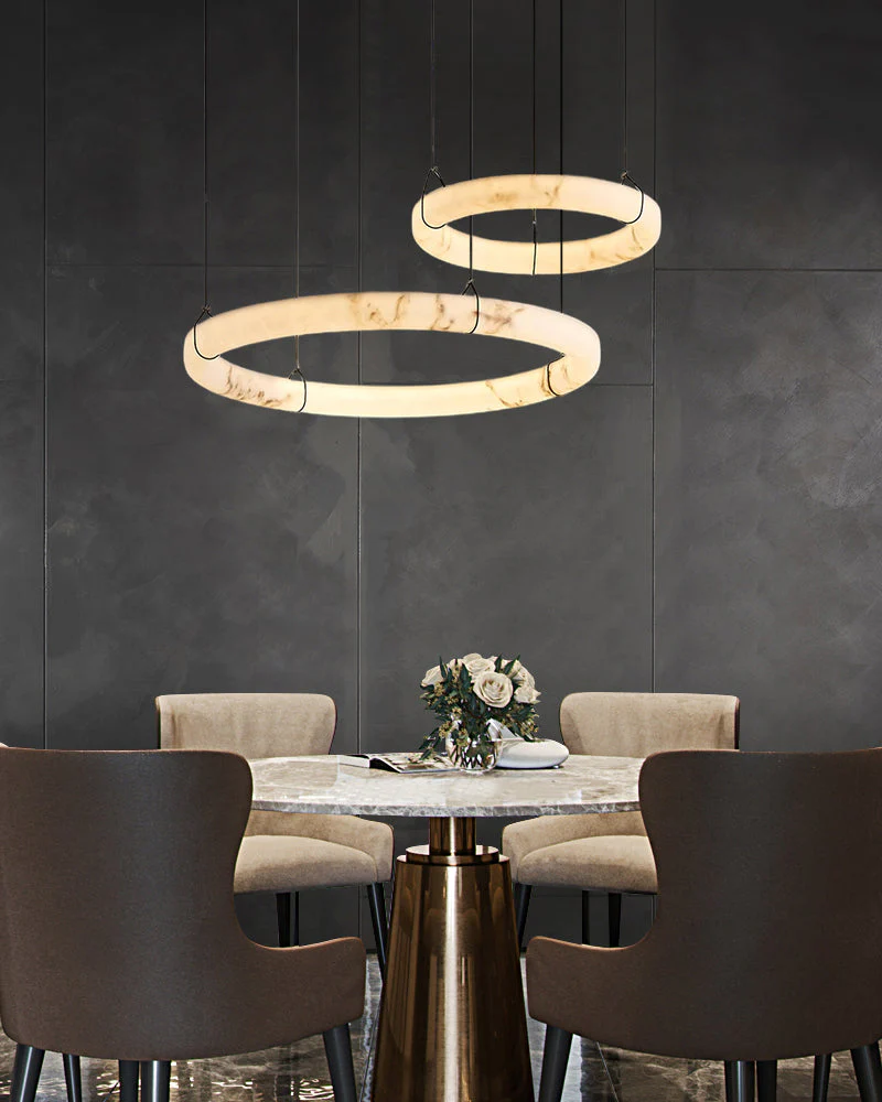 Black Metal Modern Round Ring Alabaster Pendant Light, Width 3.15" - Image 9