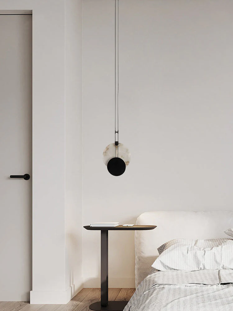 Black Paint Iron Disc Marble Pendant Lamp - Image 11
