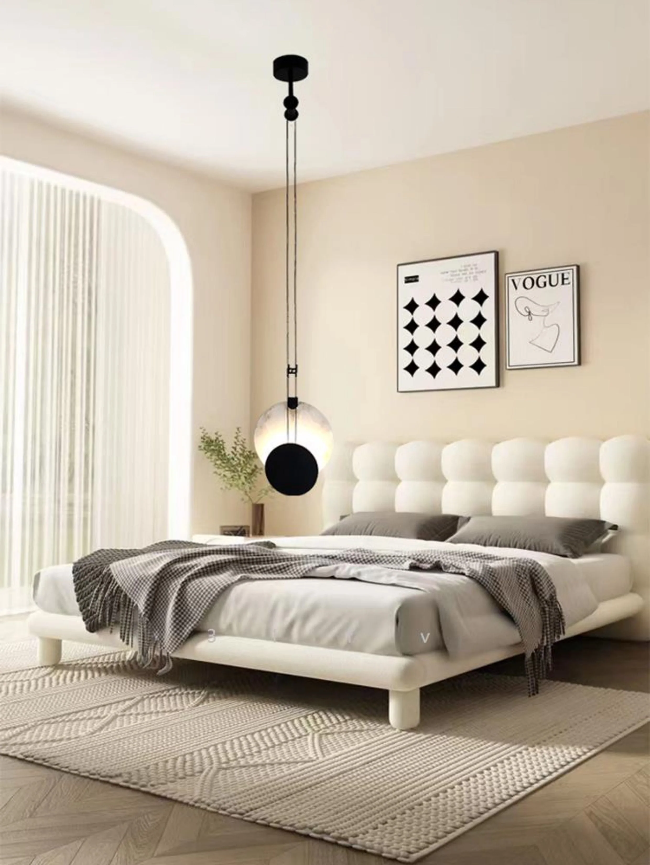 Black Paint Iron Disc Marble Pendant Lamp - Image 12