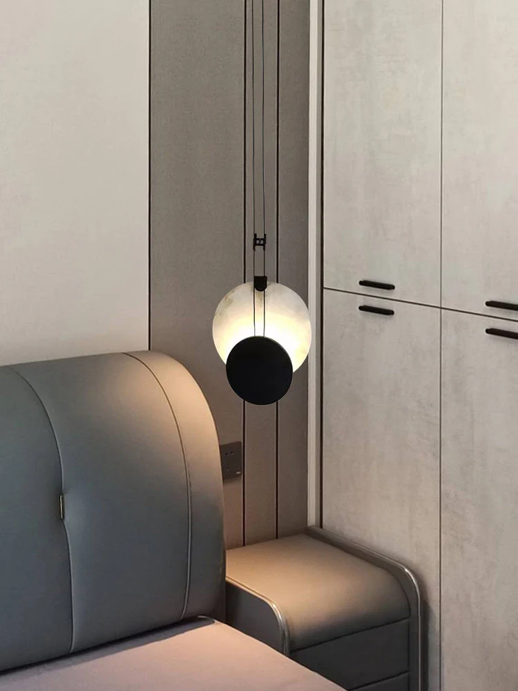 Black Paint Iron Disc Marble Pendant Lamp - Image 4