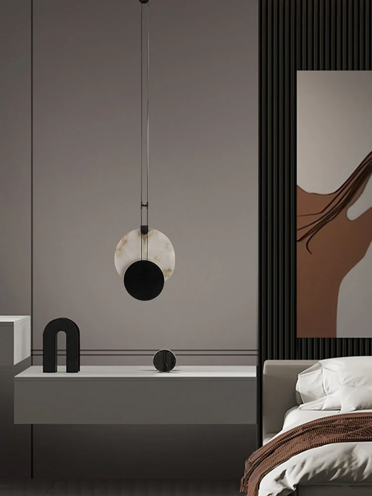 Black Paint Iron Disc Marble Pendant Lamp - Image 6