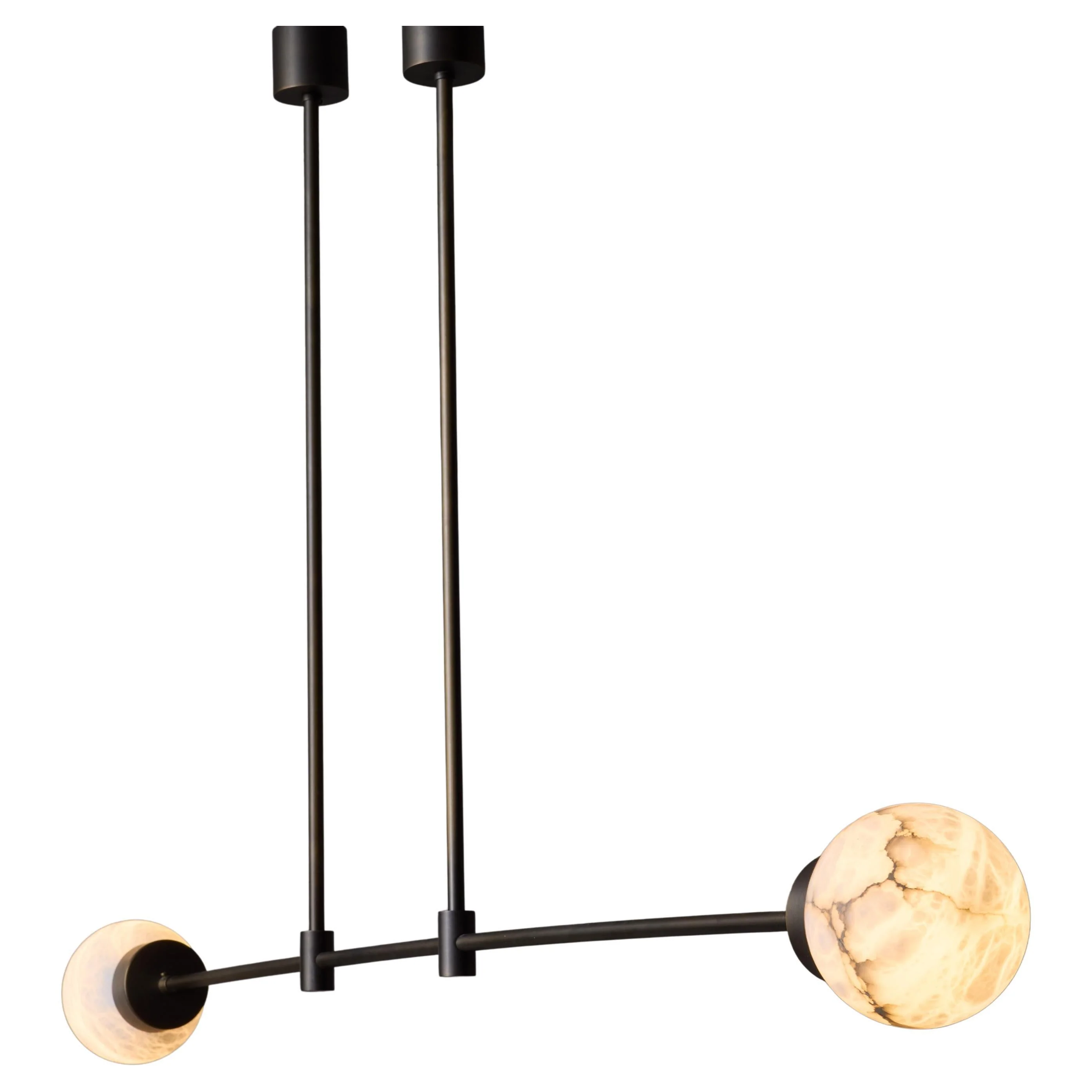 Brass and Alabaster Globes Asymmetrical Line Chandelier - Image 3