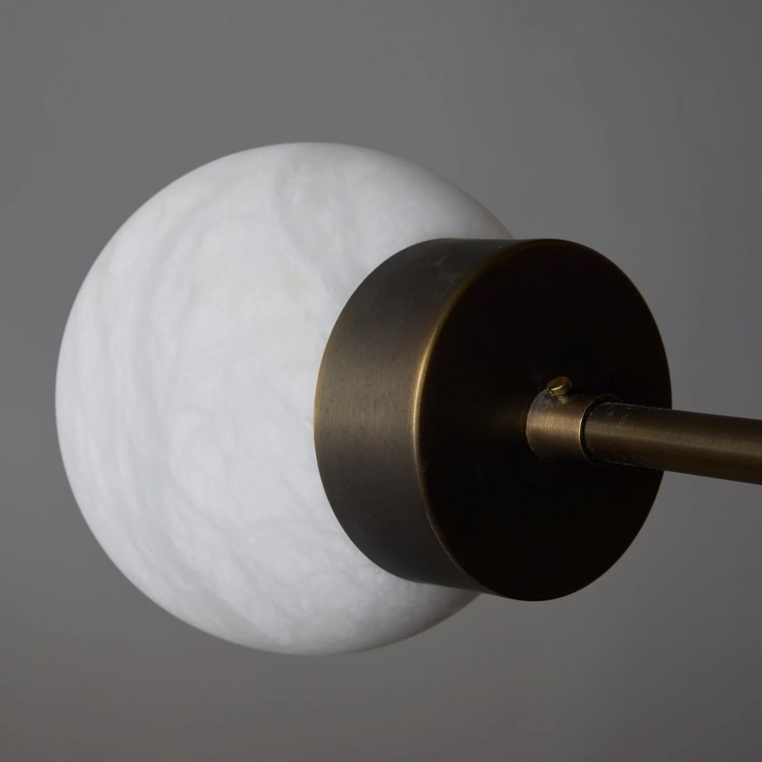 Brass and Alabaster Globes Asymmetrical Line Chandelier - Image 4