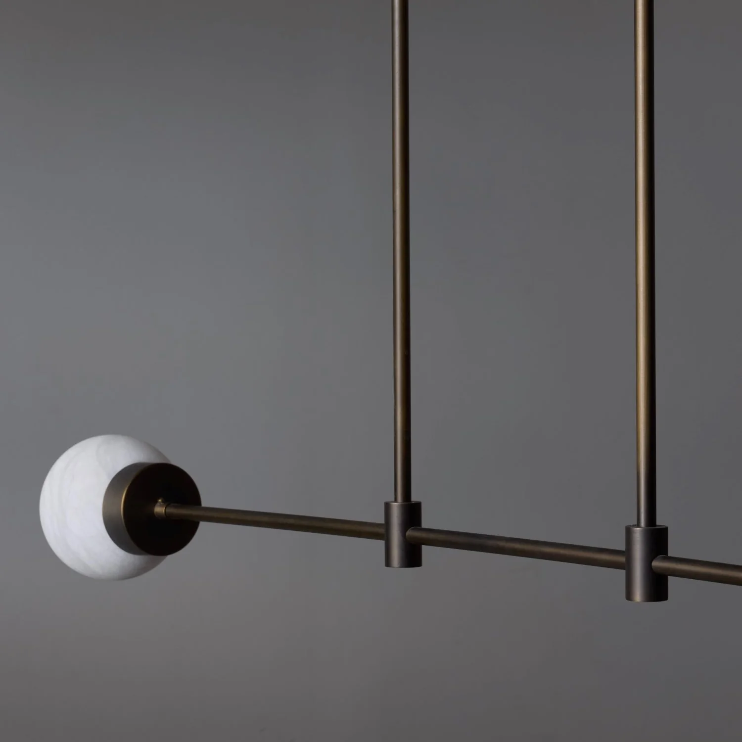 Brass and Alabaster Globes Asymmetrical Line Chandelier - Image 5