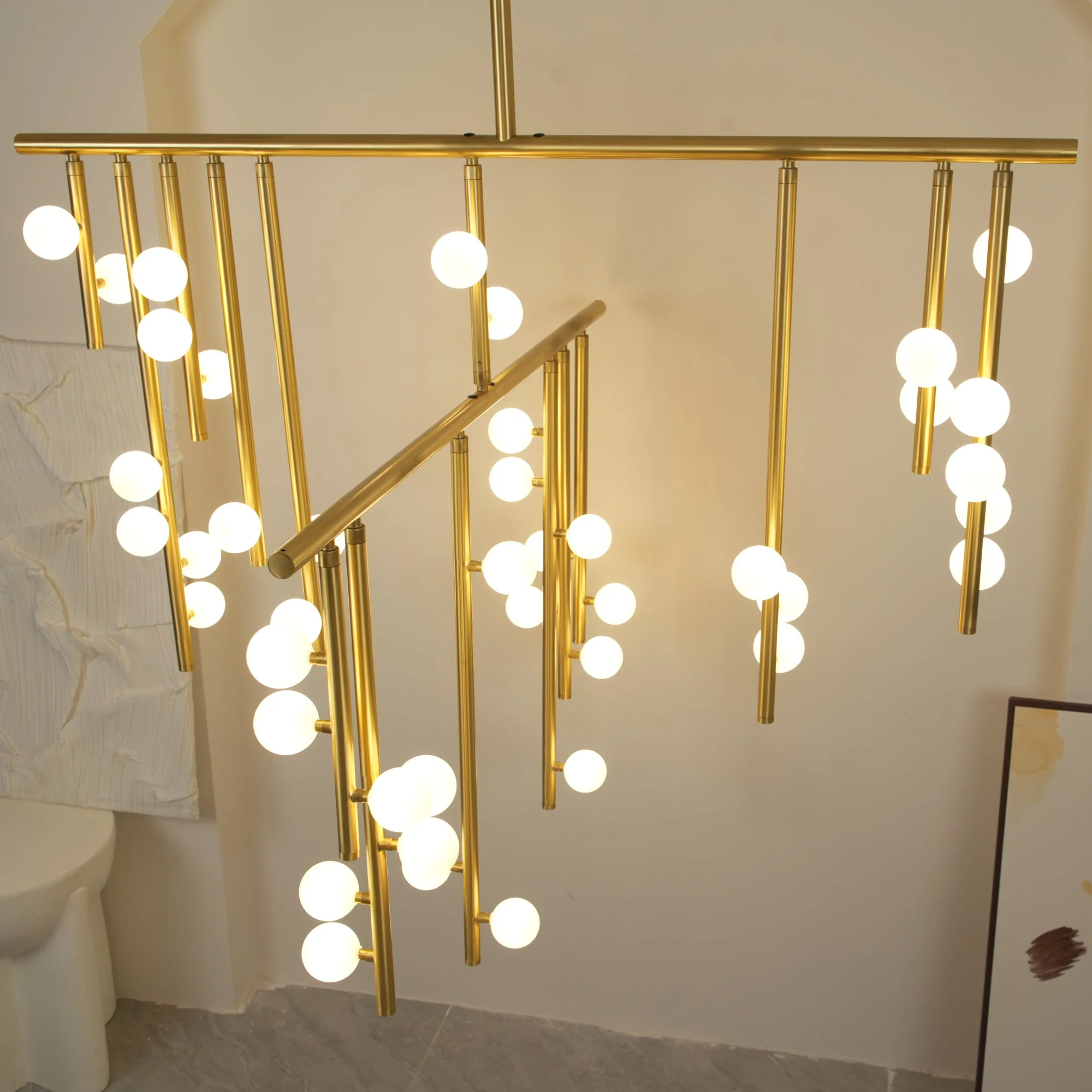 Brass Glass Drop Chandelier - Image 29