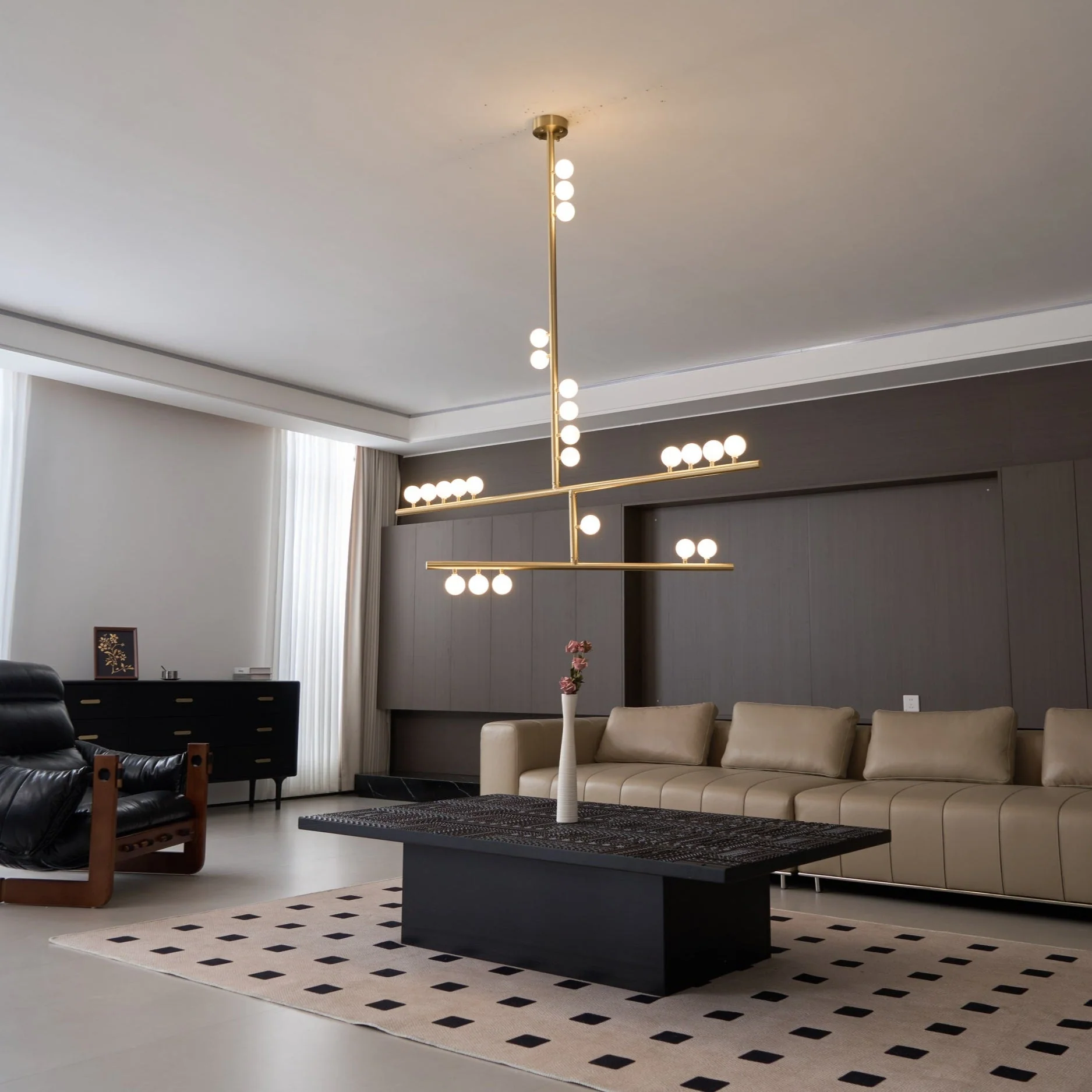 Brass Glass Drop Chandelier - Image 4
