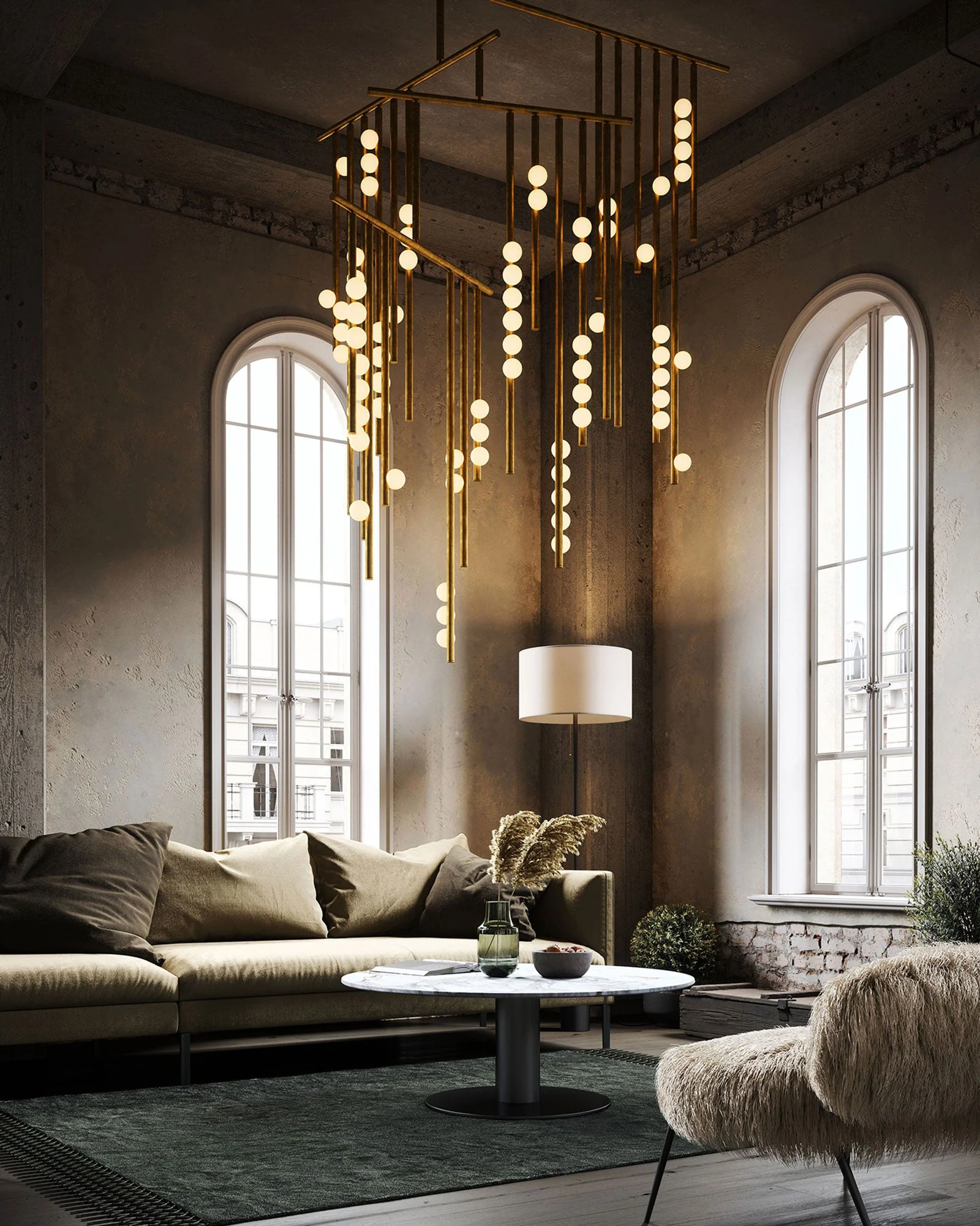 Brass Glass Drop Chandelier - Image 6