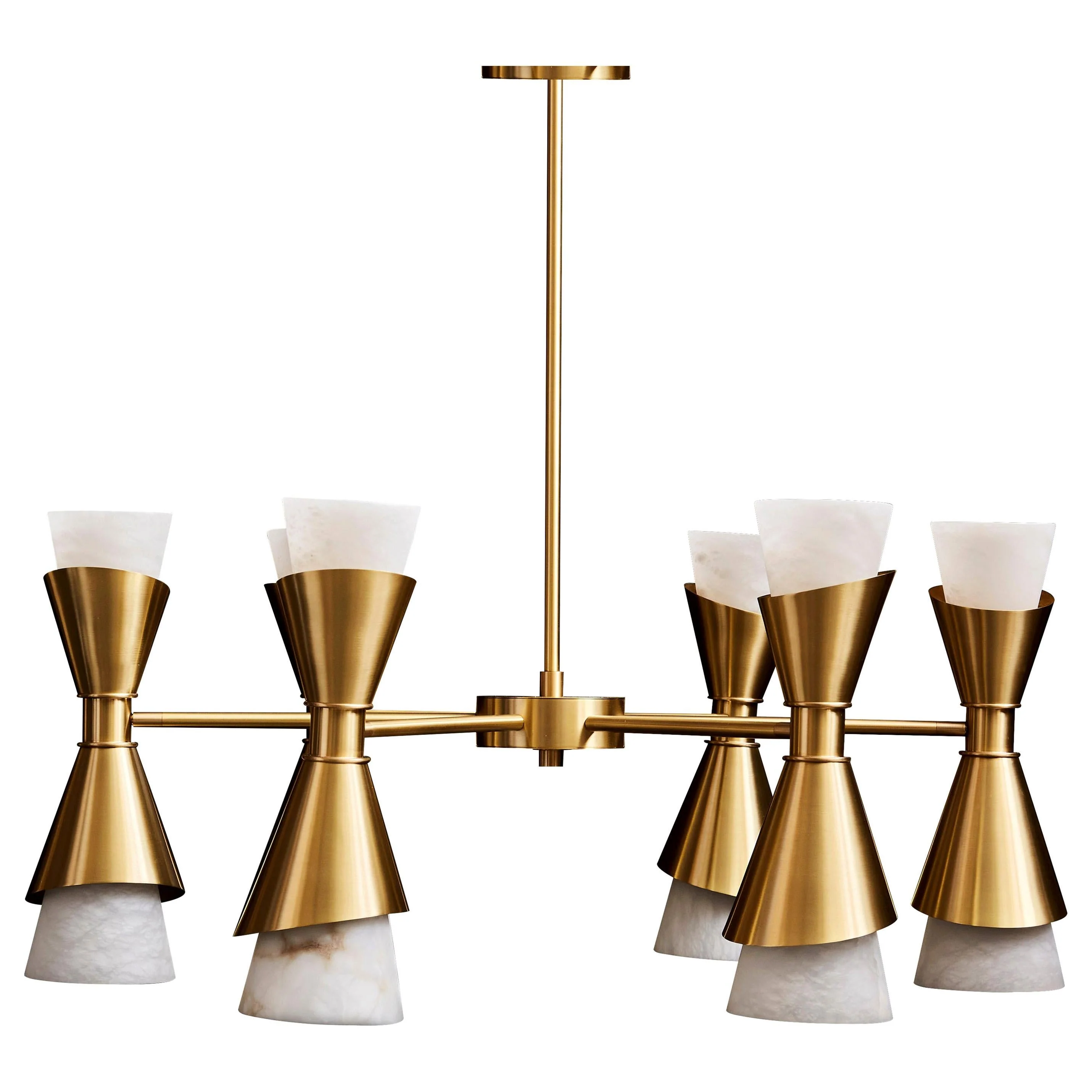Brass with Alabaster Cones Chandelier - Image 2