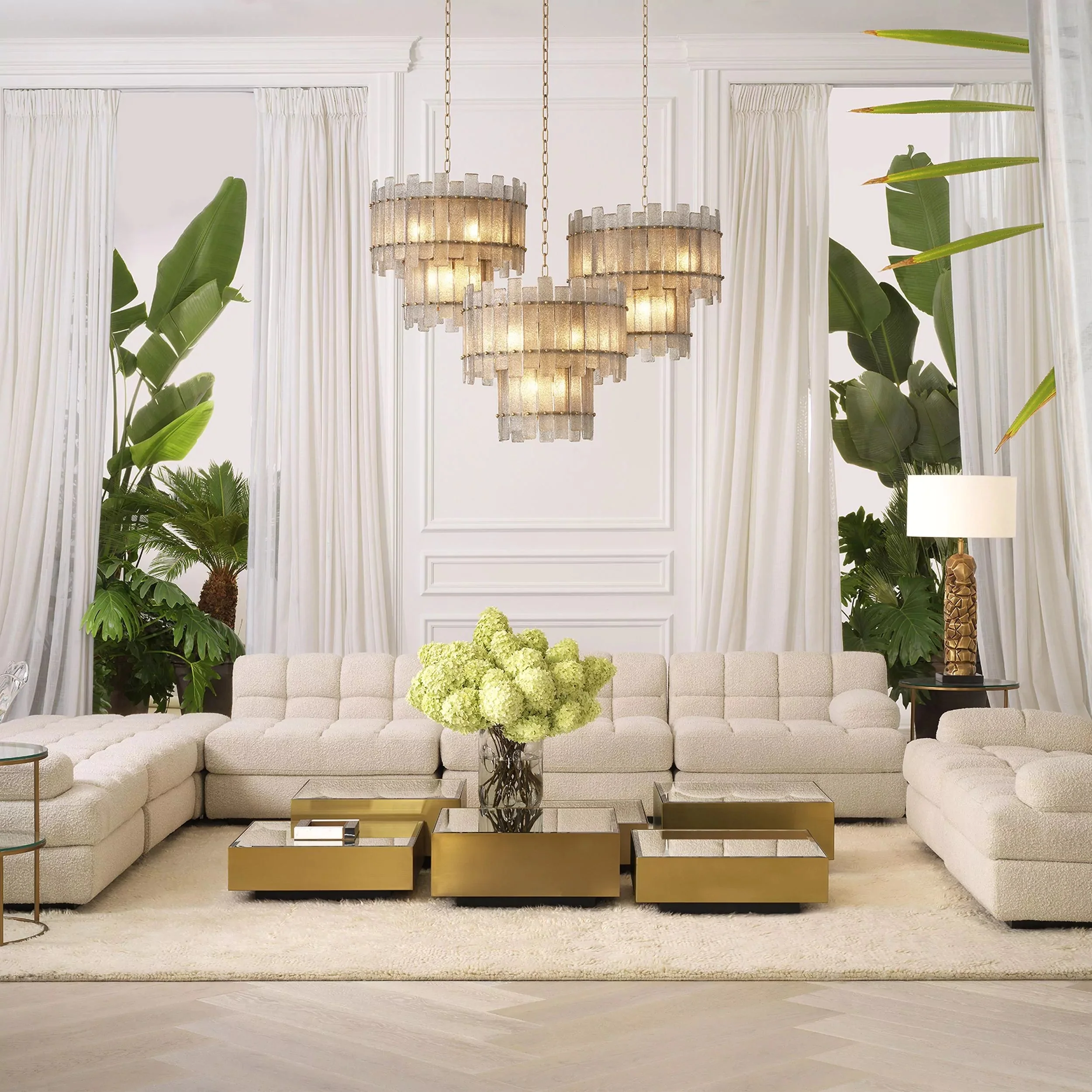 Caprera Modern Brass Chandelier - (Antique Brass Finish | Hand Blown Glass) - Image 2