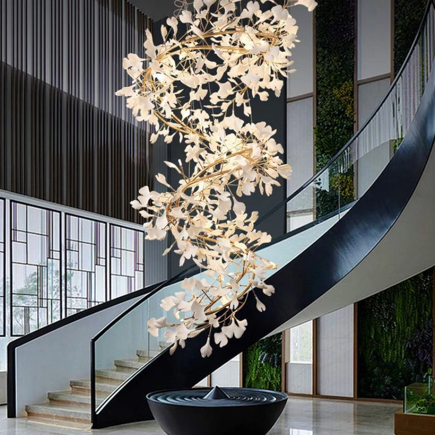 Ceramic Gingko Staircase Branch Chandelier - Image 2