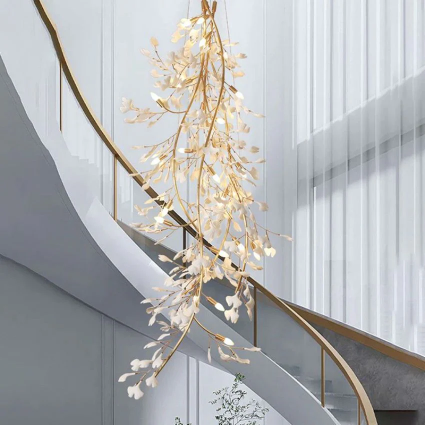 Ceramic Gingko Staircase Branch Chandelier - Image 4