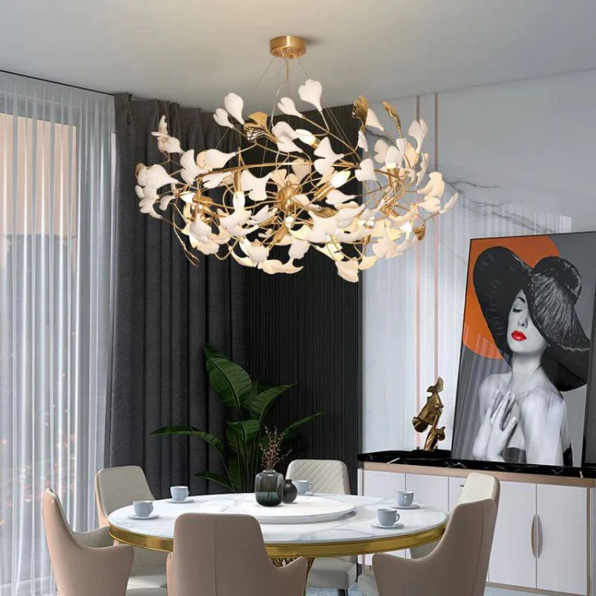 Ceramics Ginkgo Brass Round Branch Chandelier - Image 5