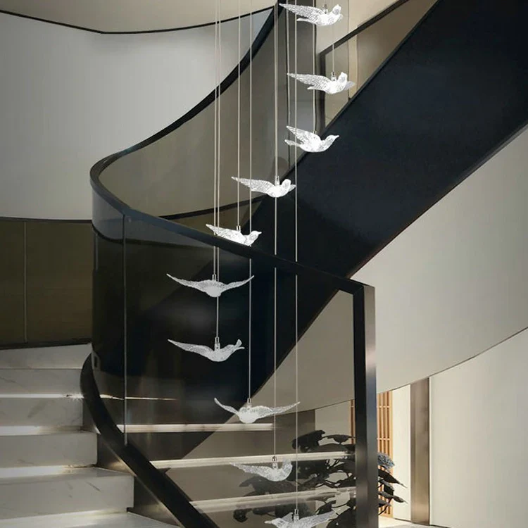 China Manufacturer Restaurant Custom Project Luxury Acrylic Stair Led Chandelier Lamp - Image 4