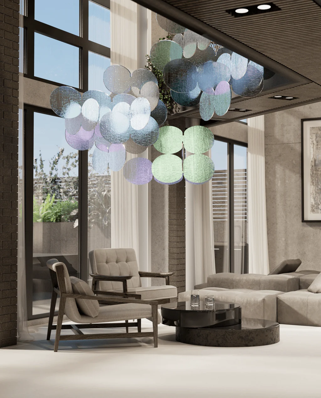 Clouds Iridescent Disc Chandelier - Image 2